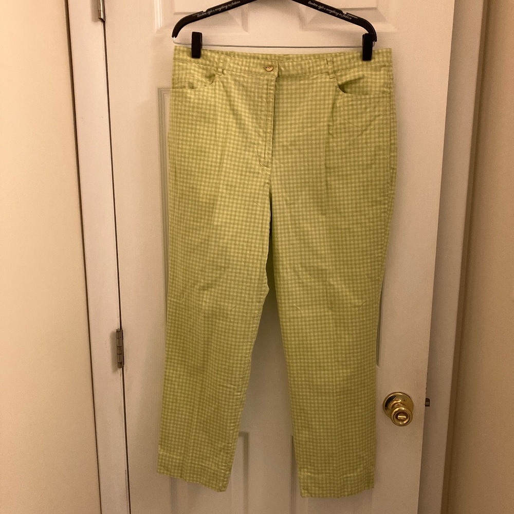 Susan Bristol Lime Green Checkered Women's Pants Measurements Added